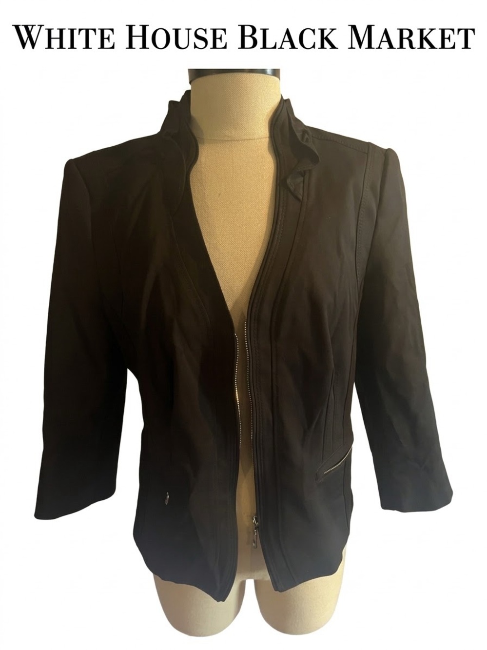 Women’s White House Black Market Black Zip-Front Women's Jacket Size 10 0194